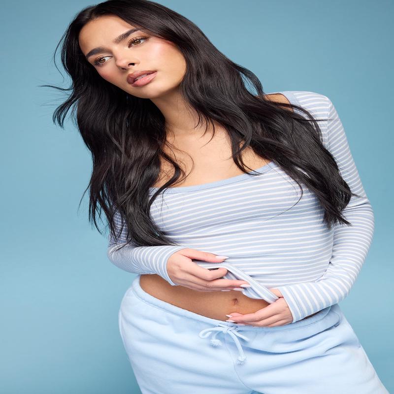 Ribbed Scoop Neck Long Sleeve Top