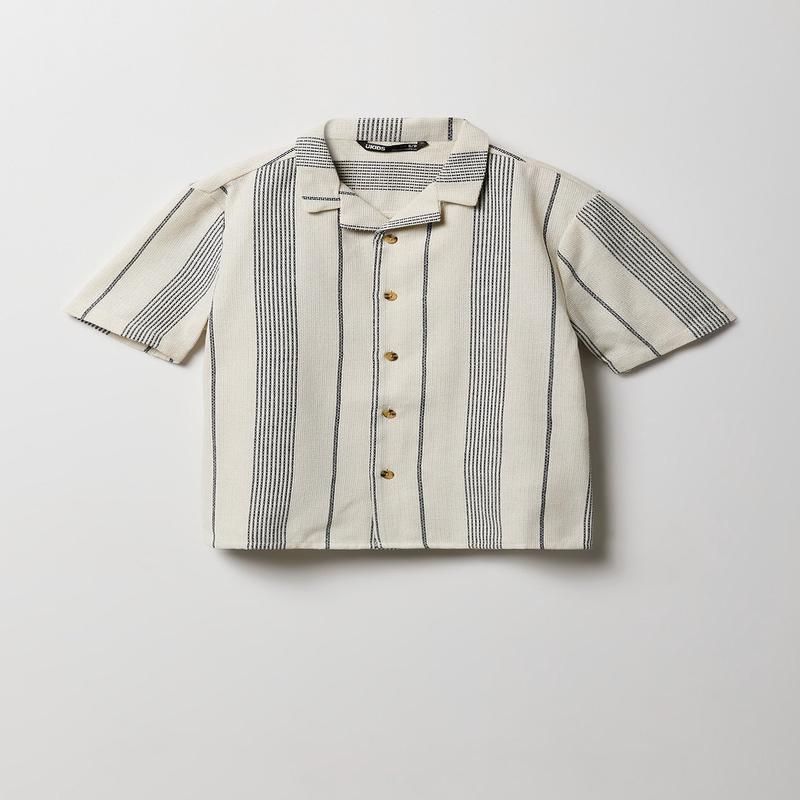 Boys Textured Striped Button-Up Top