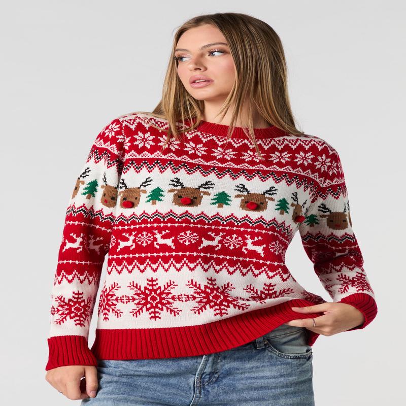Christmas Fair Isle Knit Pom Pom Sweater