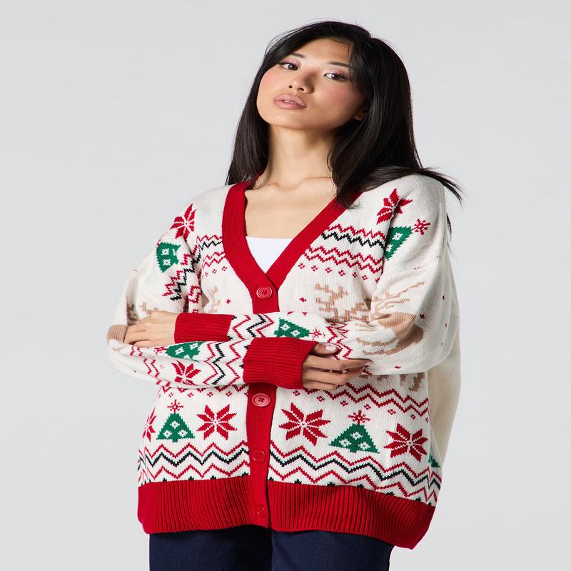 Fair Isle Jacquard Knit Christmas Cardigan