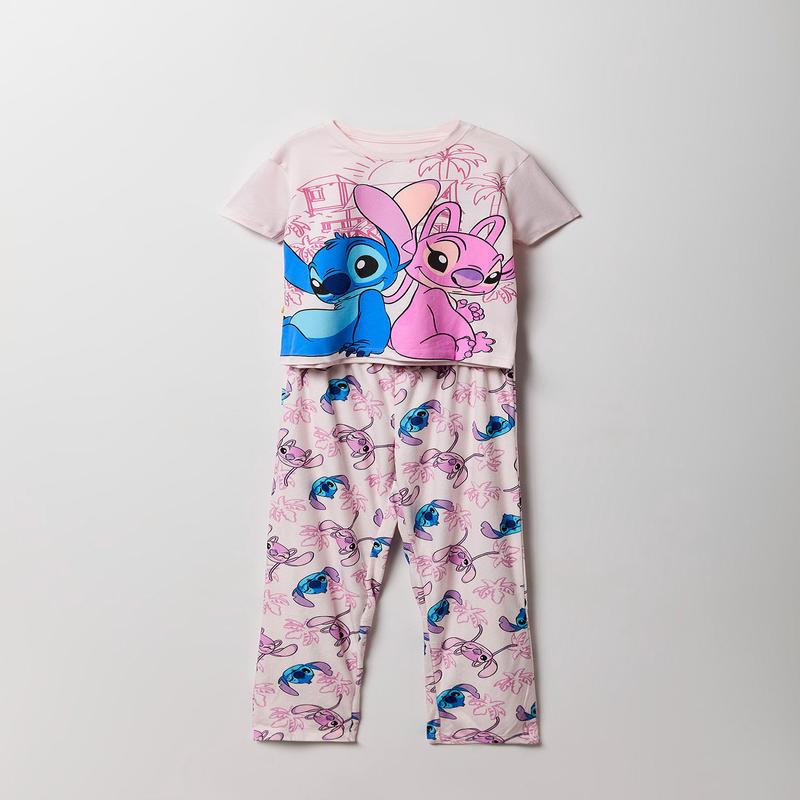 Girls Stitch & Angel Graphic T-Shirt & Plush Pant Pajama Set