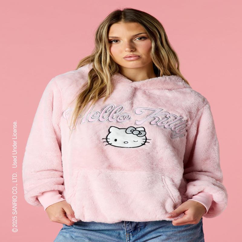 Hello Kitty Embroidered Faux Fur Hoodie
