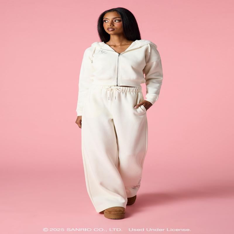 Hello Kitty Glitter Graphic Wide Leg Sweatpant