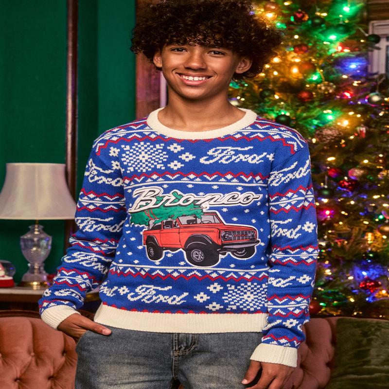 Kids Ford Bronco Embroidered Christmas Sweater