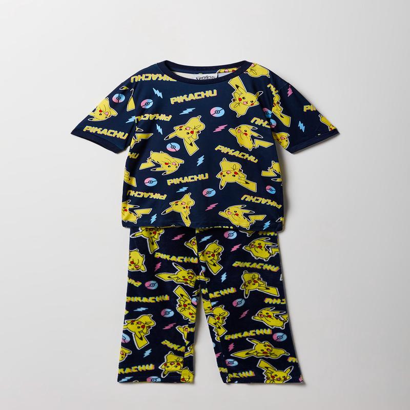 Kids Pikachu Print T-Shirt & Plush Pant Pajama Set