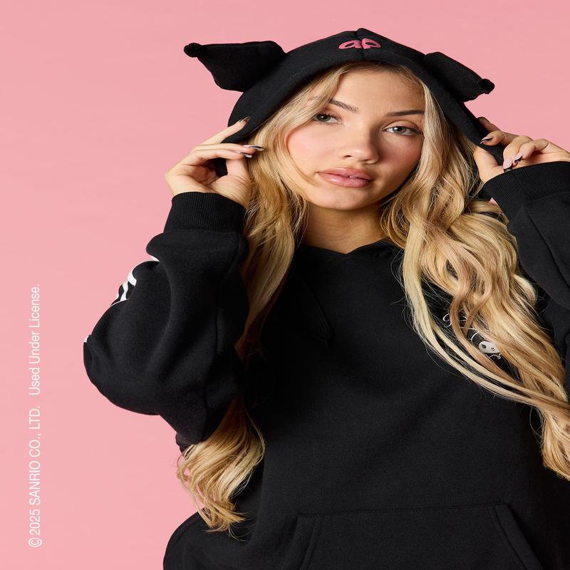 Kuromi Embroidered Fleece 3D Hoodie