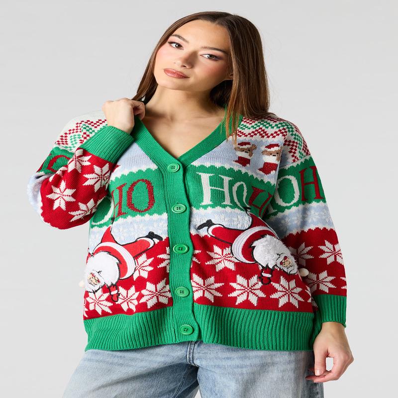 Santa Jacquard Knit Christmas Cardigan