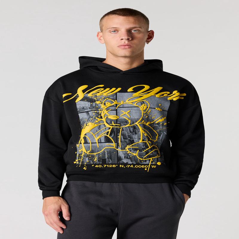 Bear Puff Print Boxy Hoodie