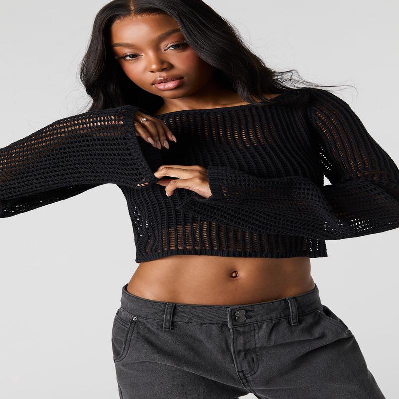 Crochet Long Sleeve Crop Top
