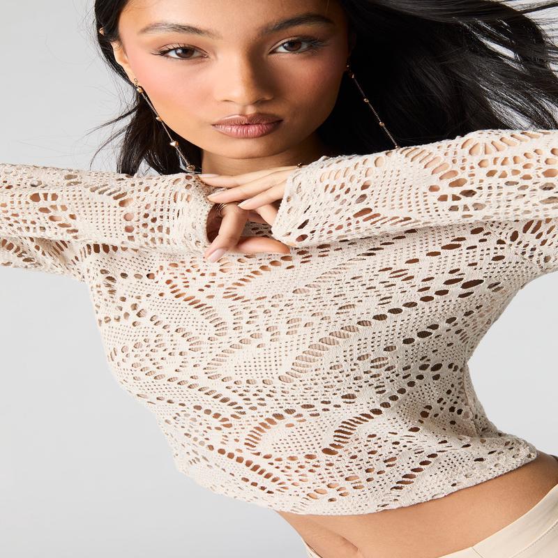 Crochet Open Knit Long Sleeve Top
