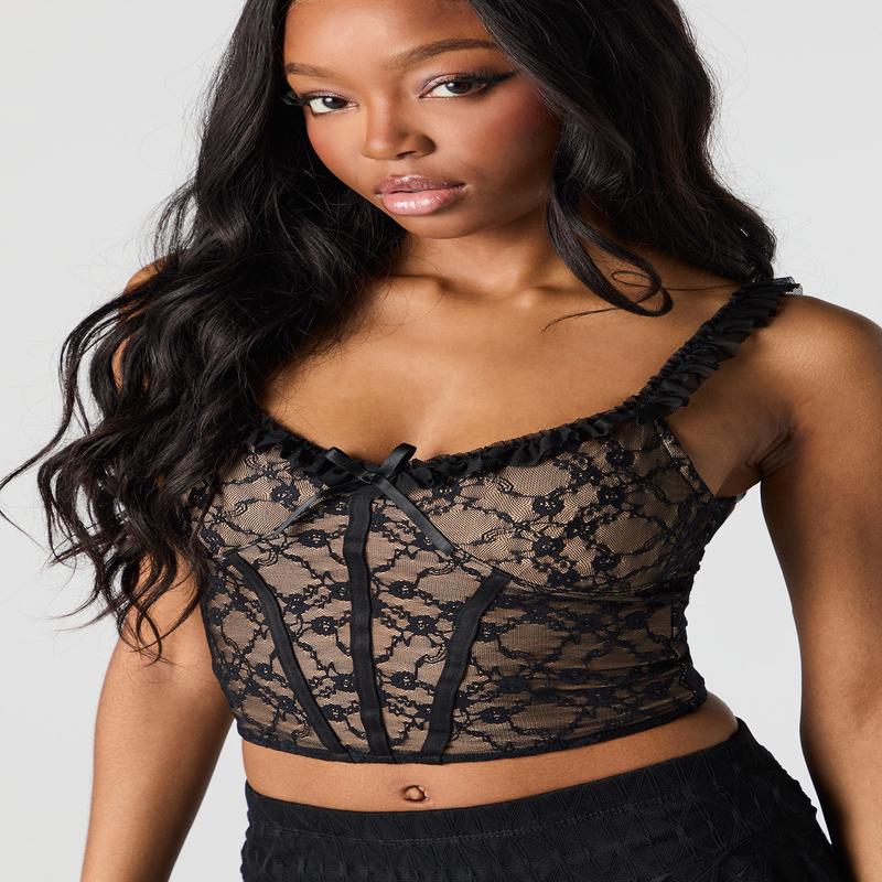 Dbardeur corset volant fleuri en dentelle