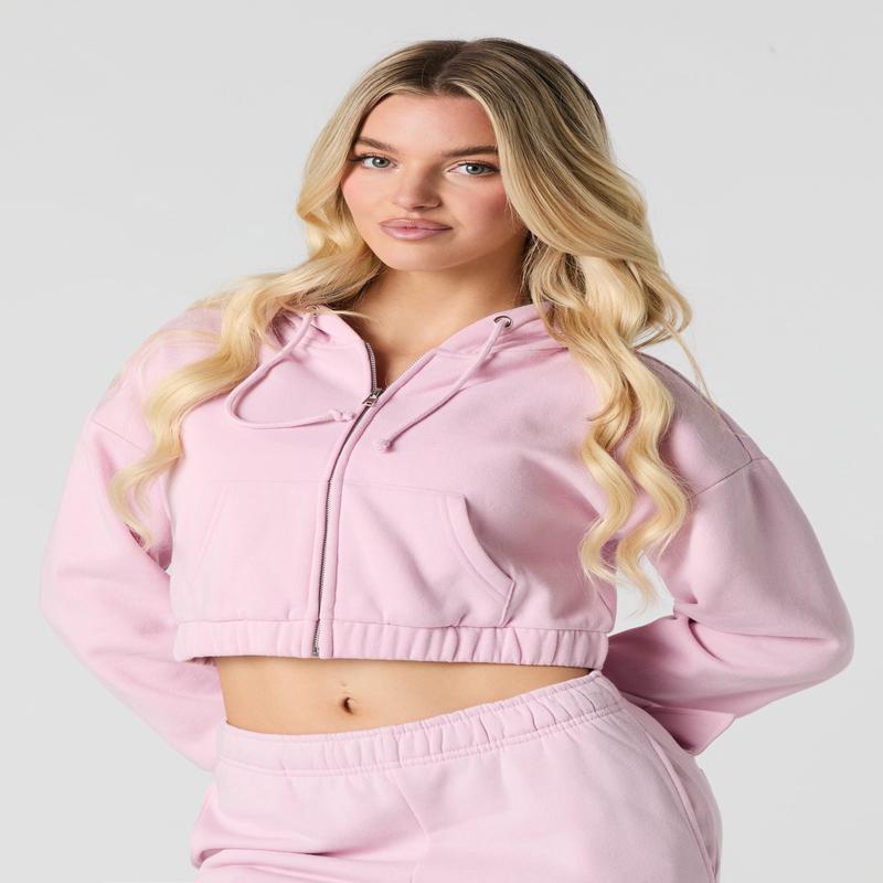 Fleece Cropped Zip-Up Hoodie