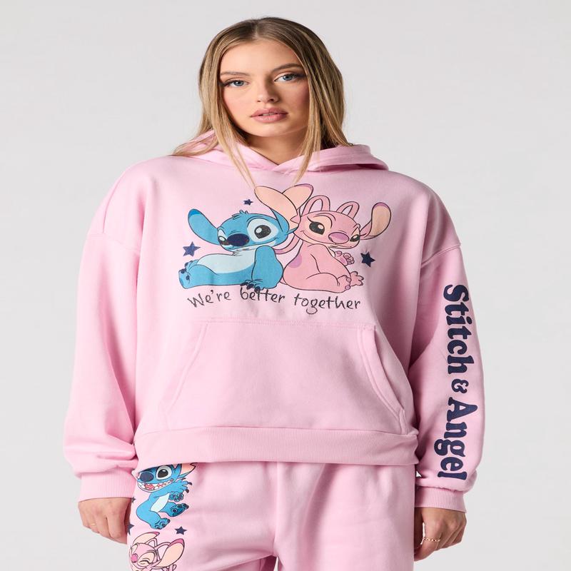 Haut  capuchon en molleton avec imprim Stitch & Angel
