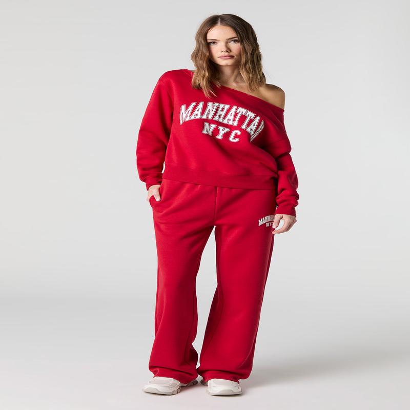 HD Print Wide Leg Fleece Sweatpant
