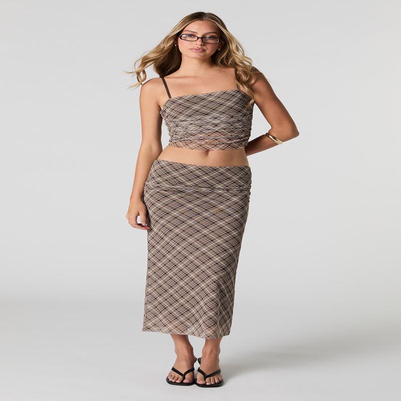 Jupe midi ruche en filet