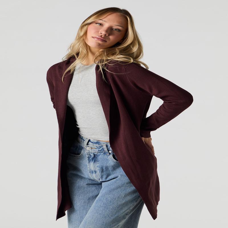 Open Front Hooded Longline Cardigan