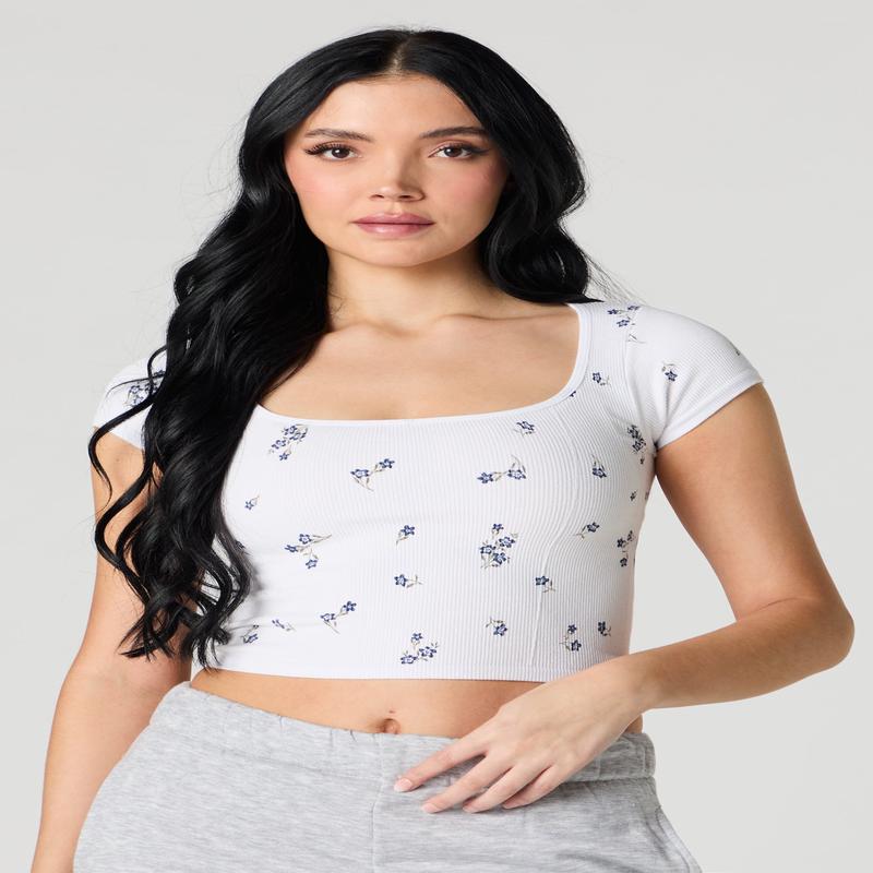 T-shirt ultracourt ctel sans couture avec encolure carre