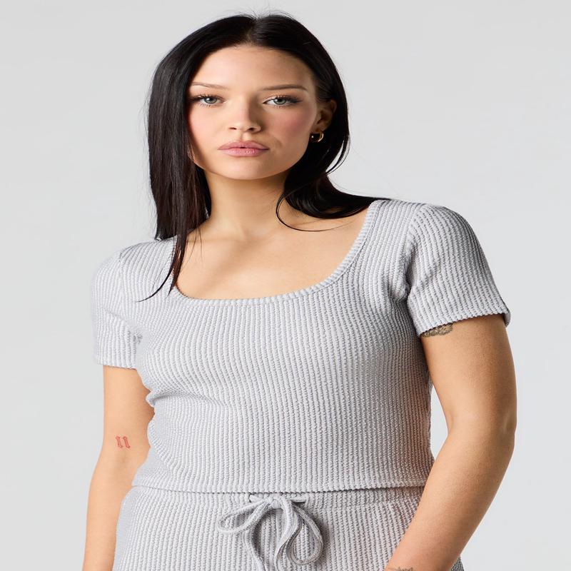Textured Ribbed Scoop Neck Top