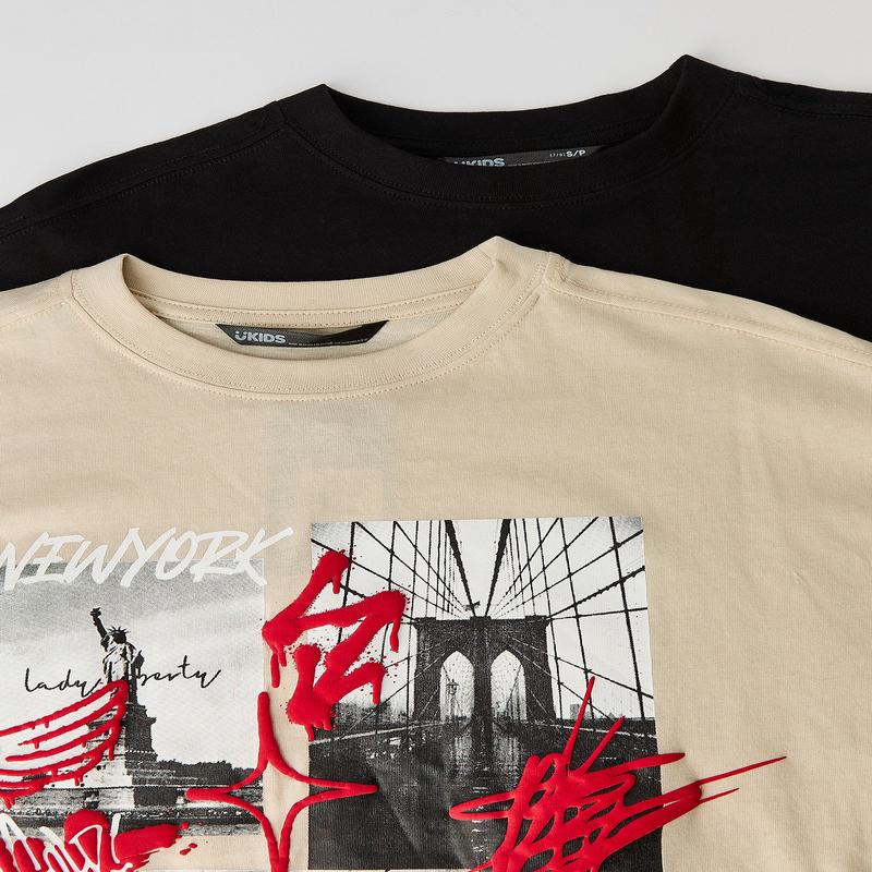 Boys Graphic & Solid T-Shirt (2 Pack)