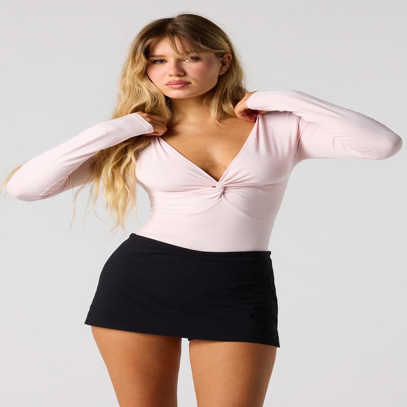 Contour V-Neck Cinched Long Sleeve Top