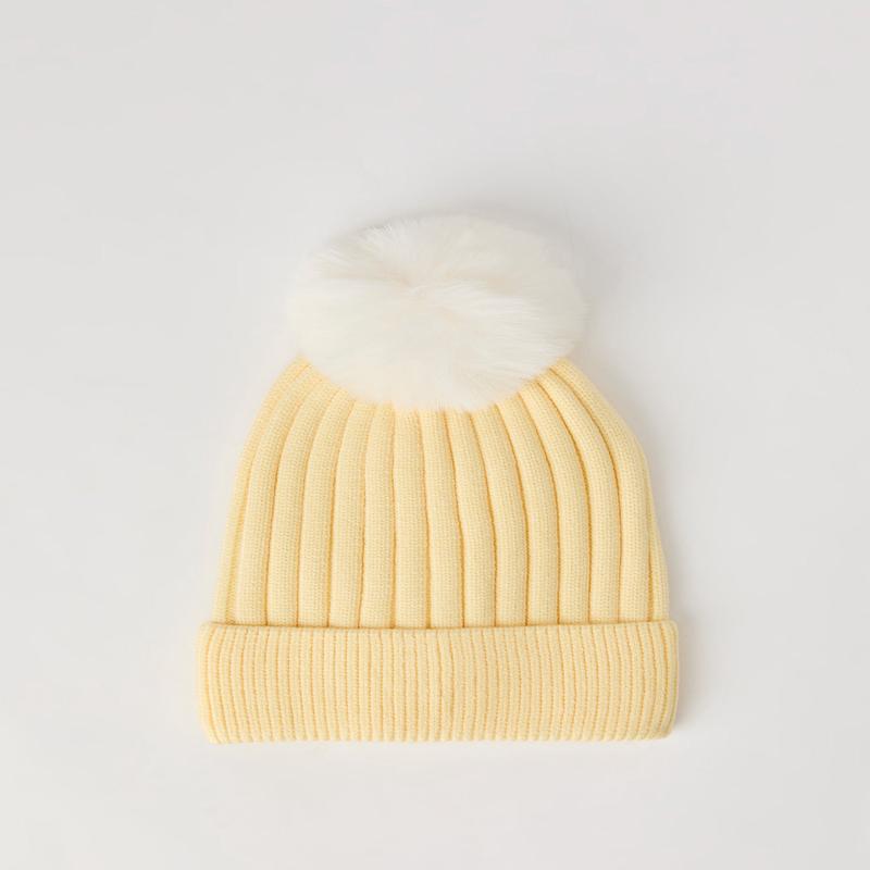 Ribbed Knit Beanie with Pom-Pom