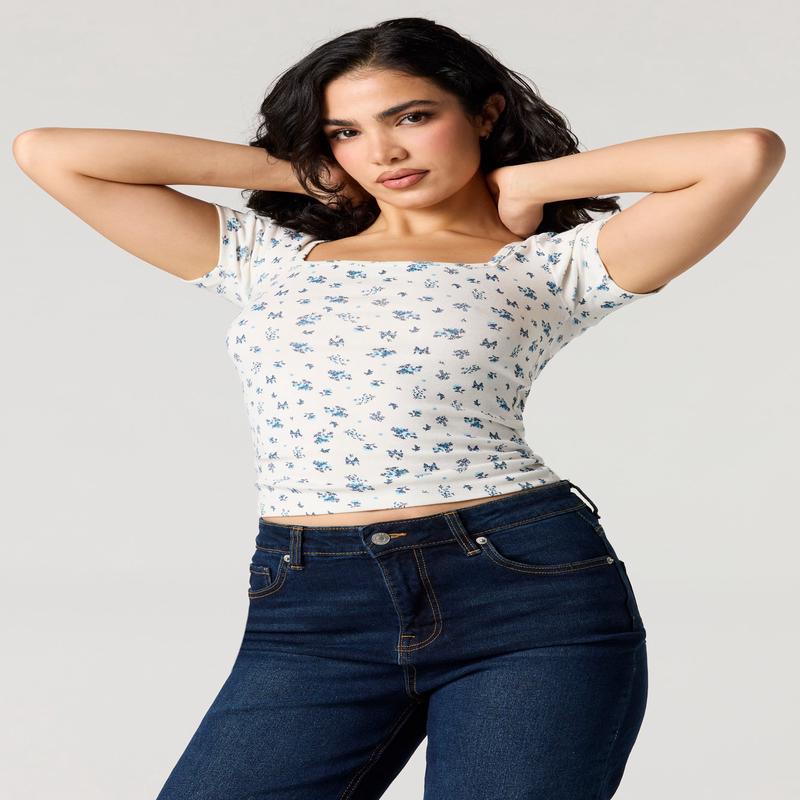 Square Neck Short Sleeve Top