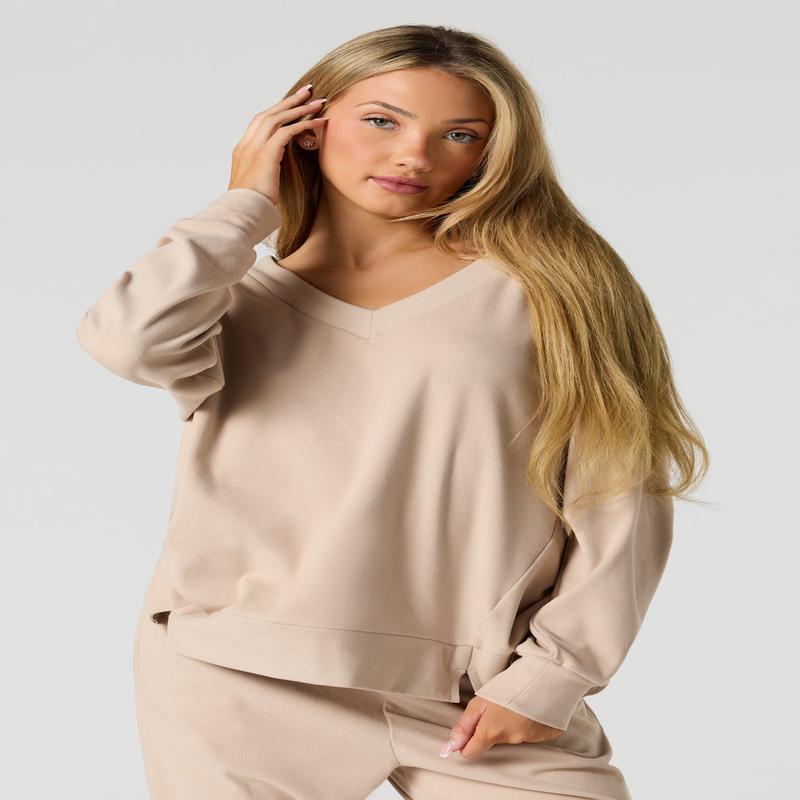 V-Neck Fleece Sweatshirt