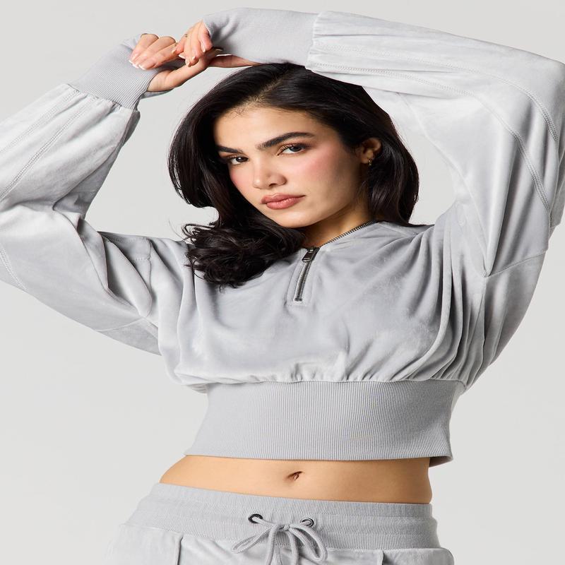 Velour Quarter Zip Hoodie