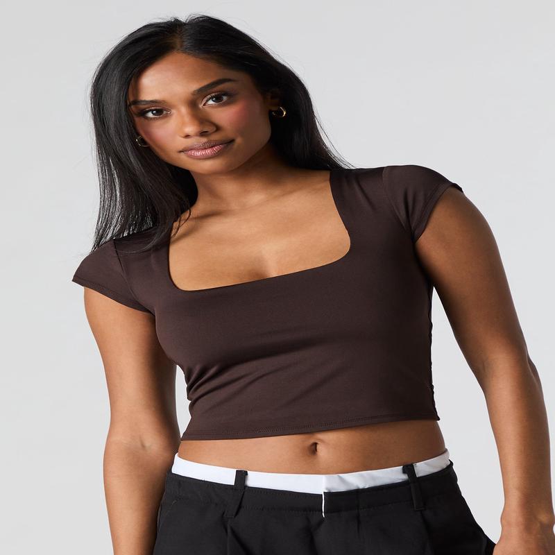 Contour Square Neck Cap Sleeve Crop Top