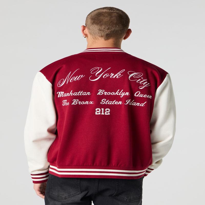 Embroidered Graphic Fleece Varsity Jacket