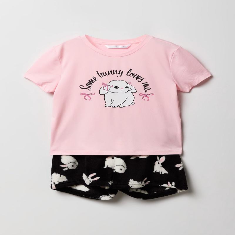 Ensemble pyjama avec t-shirt imprim et short en peluche pour fille