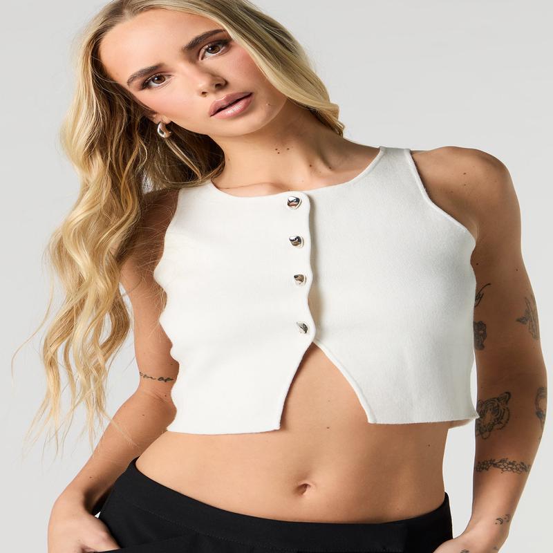 Knit Button Vest Tank