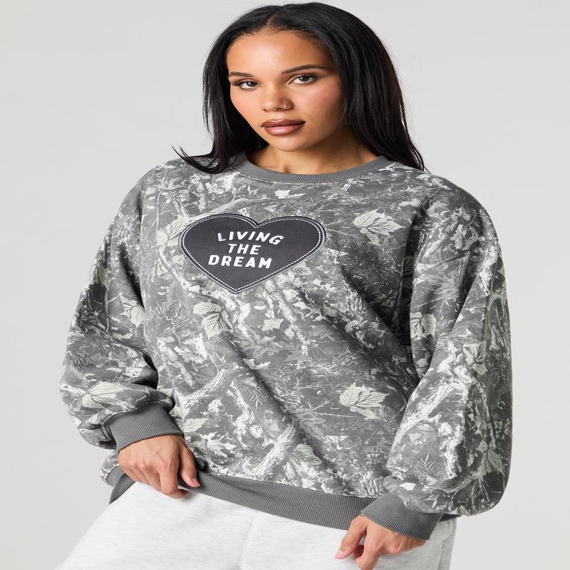 Living The Dream Embroidered Fleece Camo Sweatshirt