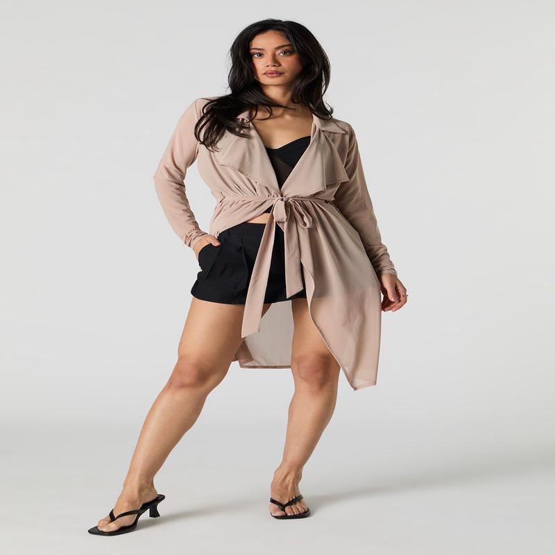 Mesh Self Tie Maxi Kimono