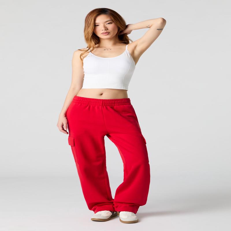 Pantalon d'entranement cargo  jambe large en molleton uni