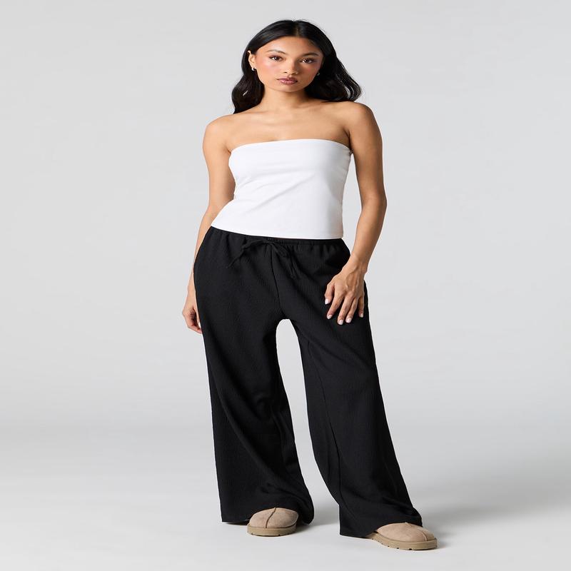 Pantalon fluide textur  jambe large