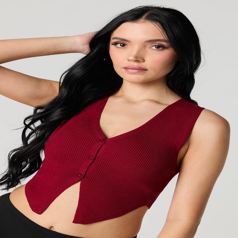Ribbed Knit Cropped Vest