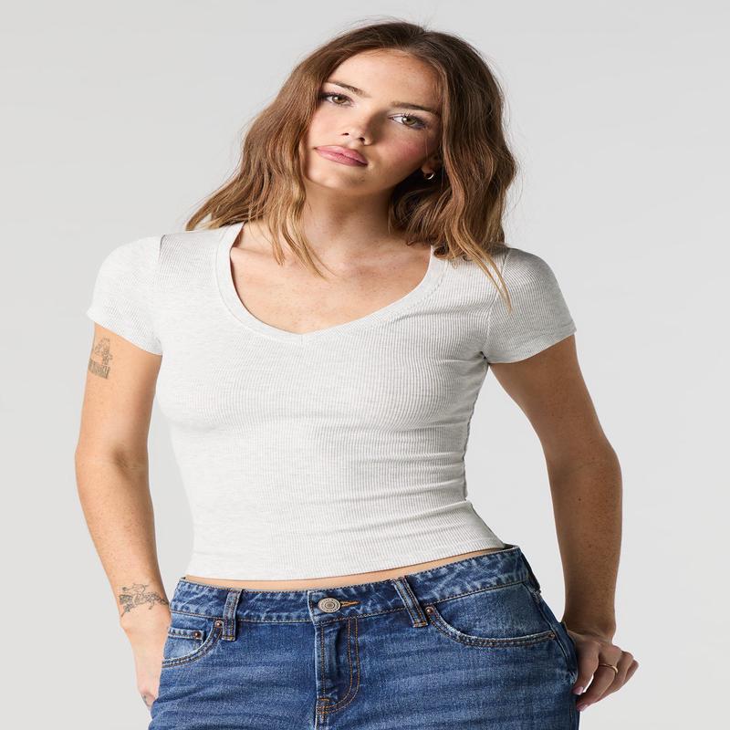Ribbed V-Neck T-Shirt