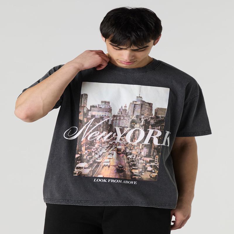 T-shirt ample dlav  imprim New York