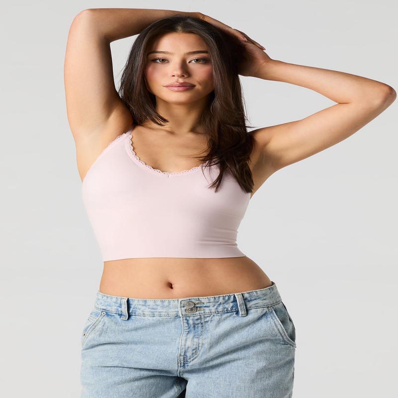 Camisole sans couture avec lisr de dentelle et encolure en V