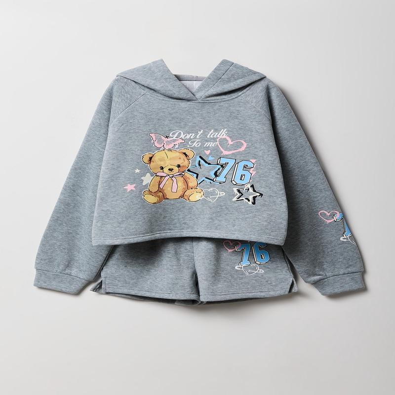 Ensemble avec haut  capuchon en molleton imprim et short pour fille