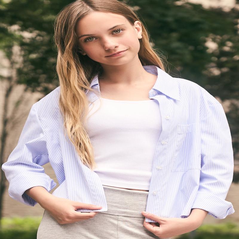 Girls Poplin Button-Up Long Sleeve Skimmer Top