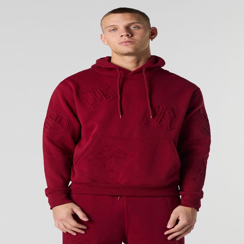 Letter Embossed Fleece Hoodie