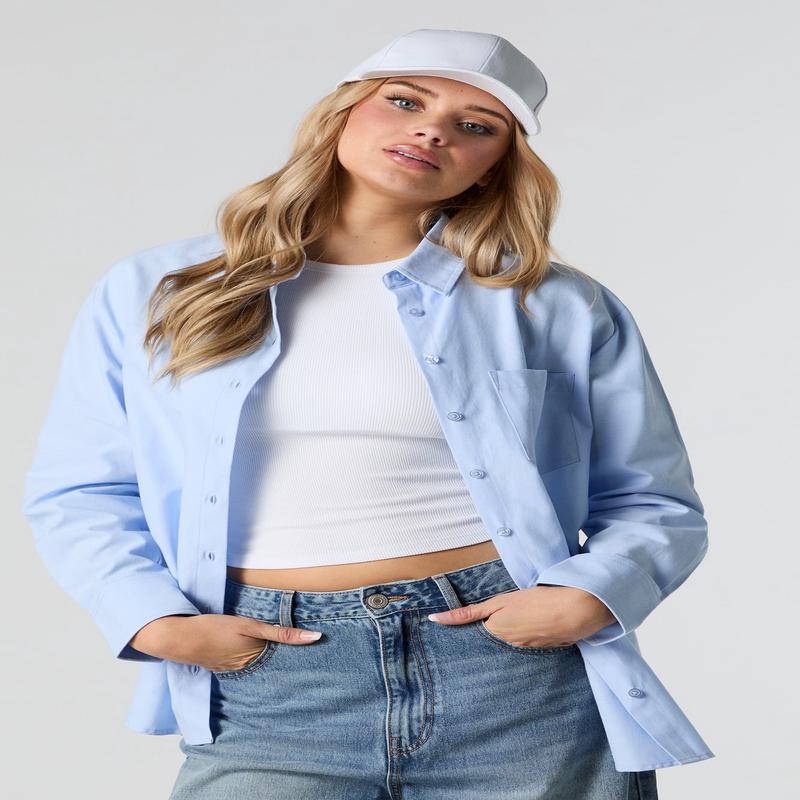 Oversized Long Sleeve Button-Up Top