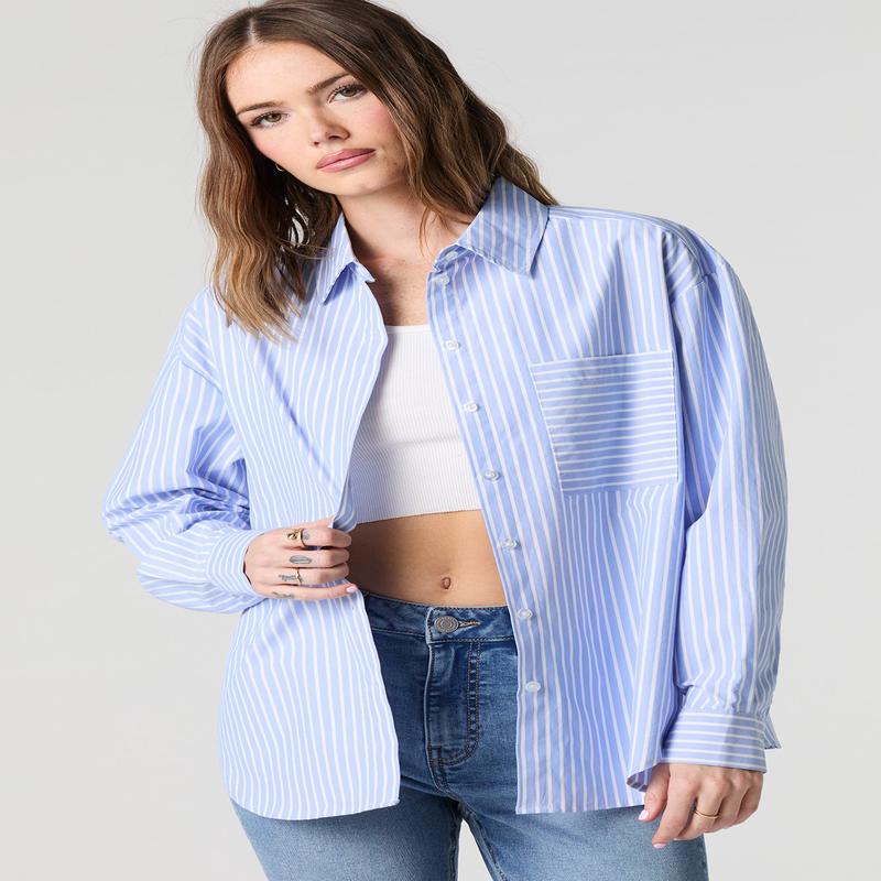 Oversized Striped Button-Up Top