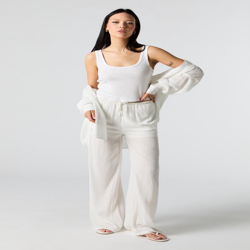 Pantalon  jambe large froiss avec taille coulissante