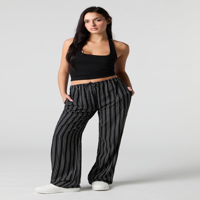 Striped Drawstring Wide Leg Pant