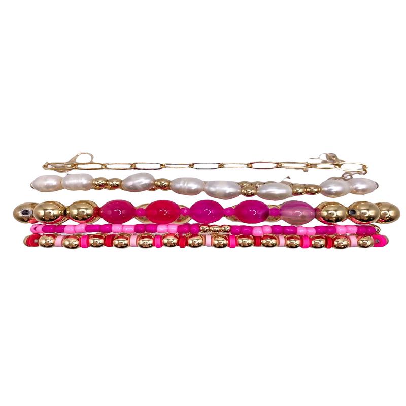 Down In The Deep End Bracelet Set - Fuchsia - FINAL SALE