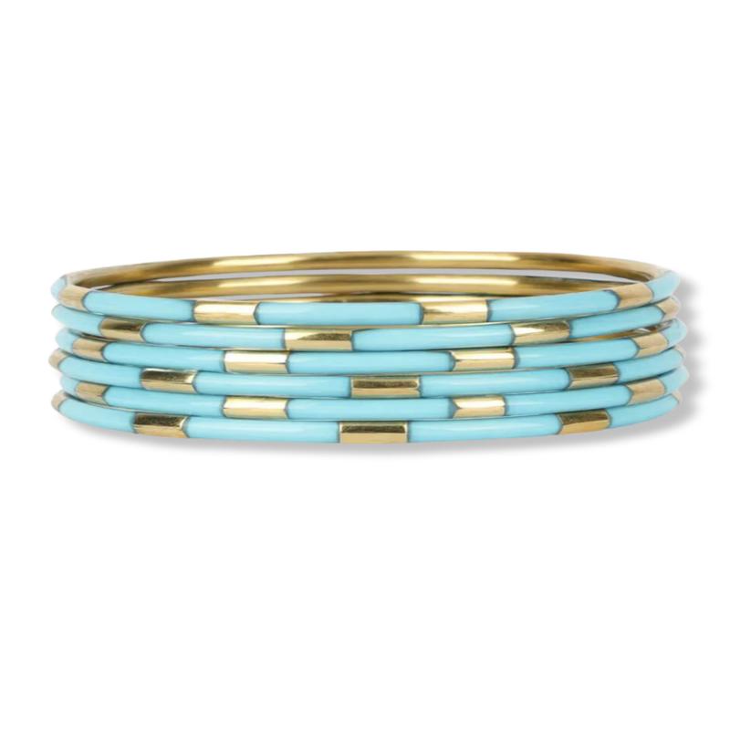 BudhaGirl Veda Turquoise Bangle Bracelets Set Of 6