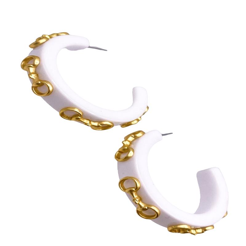 Calvin Horsebit Earrings - White - DOORBUSTER